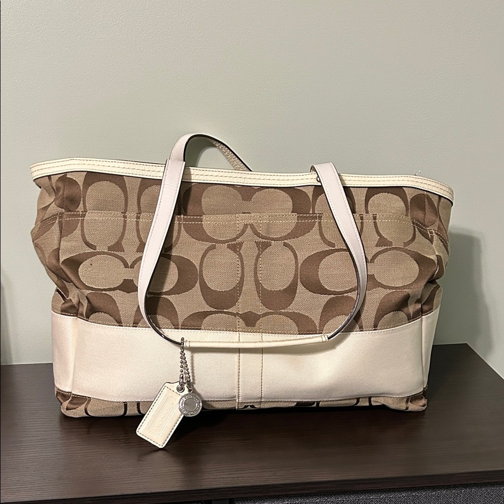 Coach Tan and Cream Signature Tote